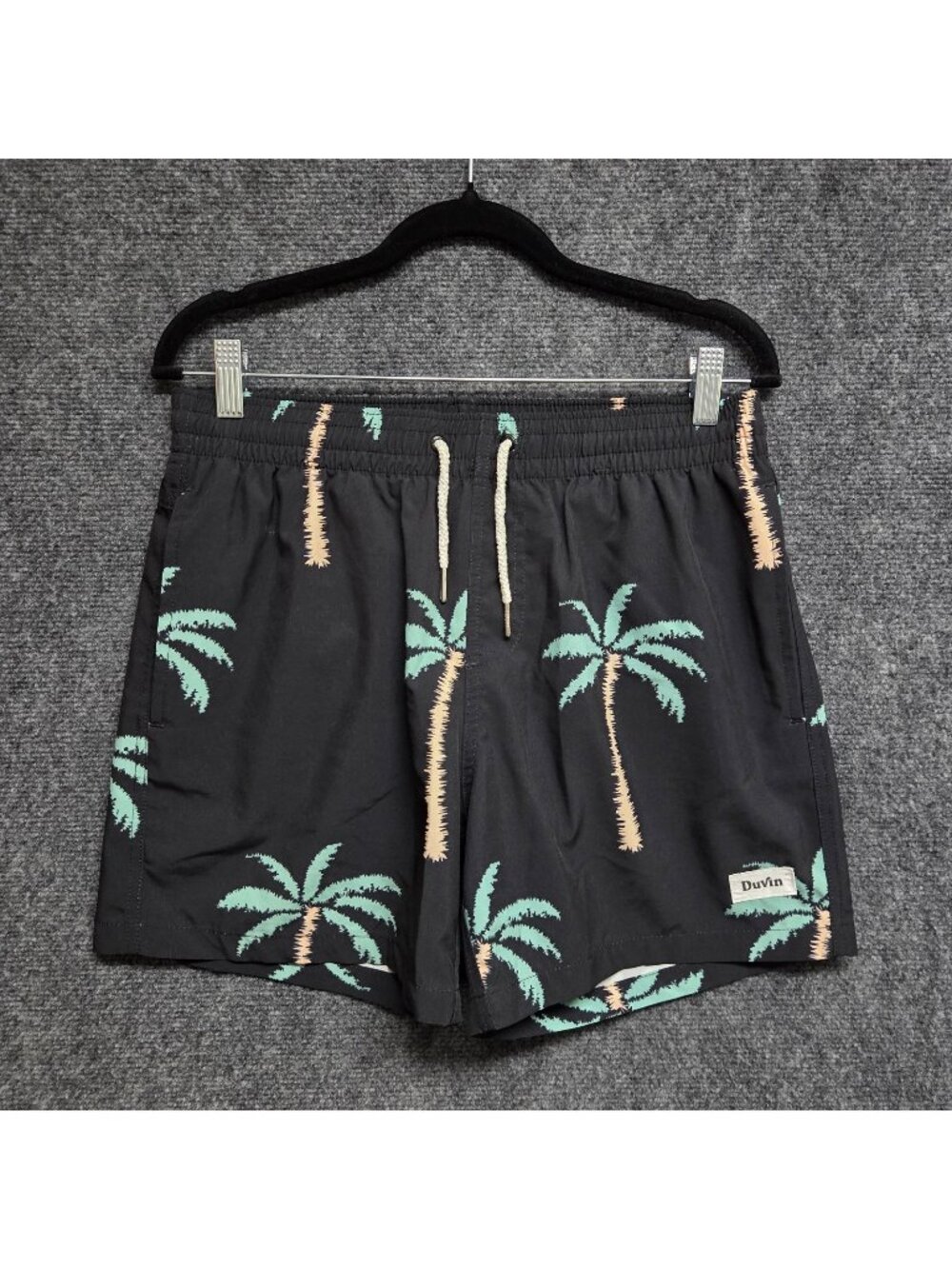 Duvin Swim Shorts Mens Medium Black Palm Tree Print Brief Lined Preppy